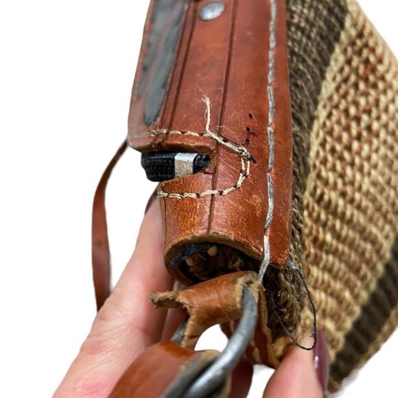 Vintage African Genuine Leather and Woven Purse Handbag - Picture 5 of 15